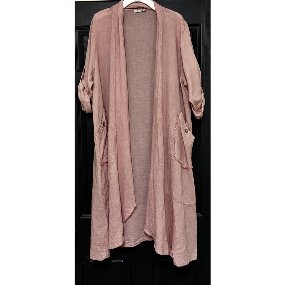 SAGA Linen Duster Cardigan Made in Italy Pink Open Front Lightweight Medium(?) - Picture 2 of 7